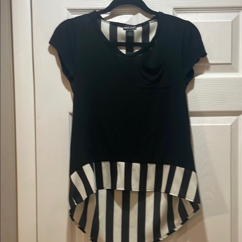 Black and White Striped High-Low Top